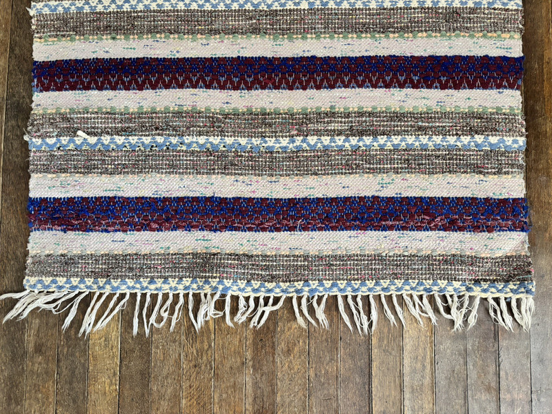 Stripes Swedish Hand Made Rag Rug (32 x 38.5 inches) 1930s gallery