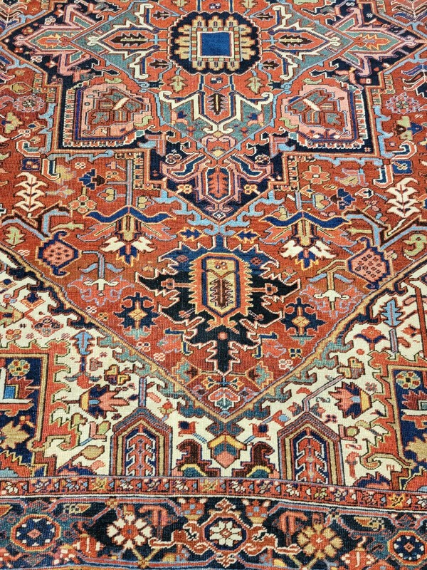 Circa 1920s Hand Knotted large Antique Herize Serapies rug size 8ft By 11ft gallery