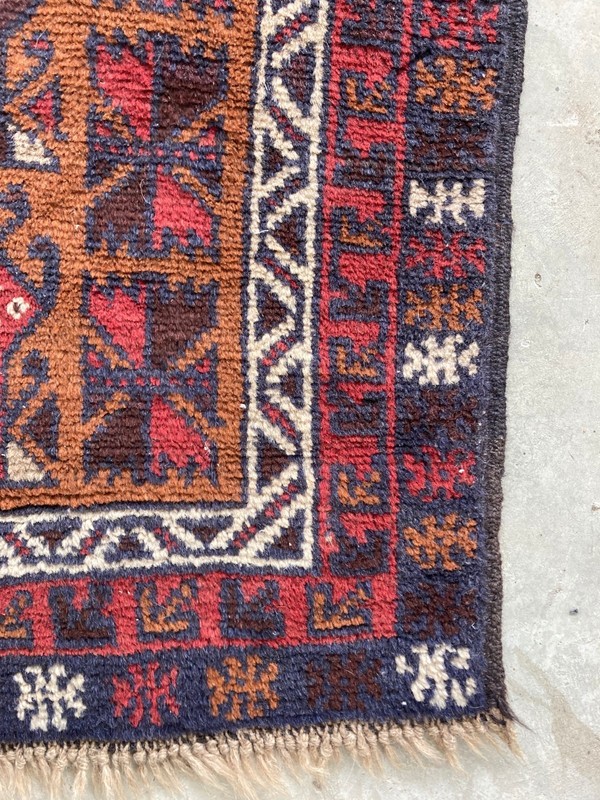 Vintage Traditional Handmade Geometric Motif Oriental Wool Floor Rug 147x92 cm gallery