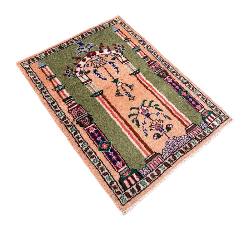 Vintage Turkish Rug Prayer Rug 2'9"x3'9" | Hand-Made Anatolian Wool Rug 1970s gallery