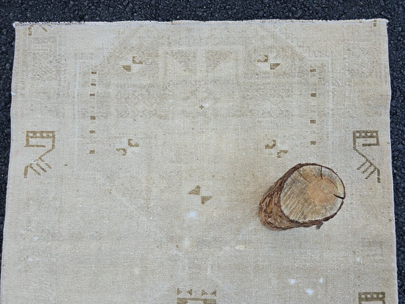 4x4 Ft Vintage Square Rug, Turkish Oushak Wool Rug, Beige Brown Area Rug gallery