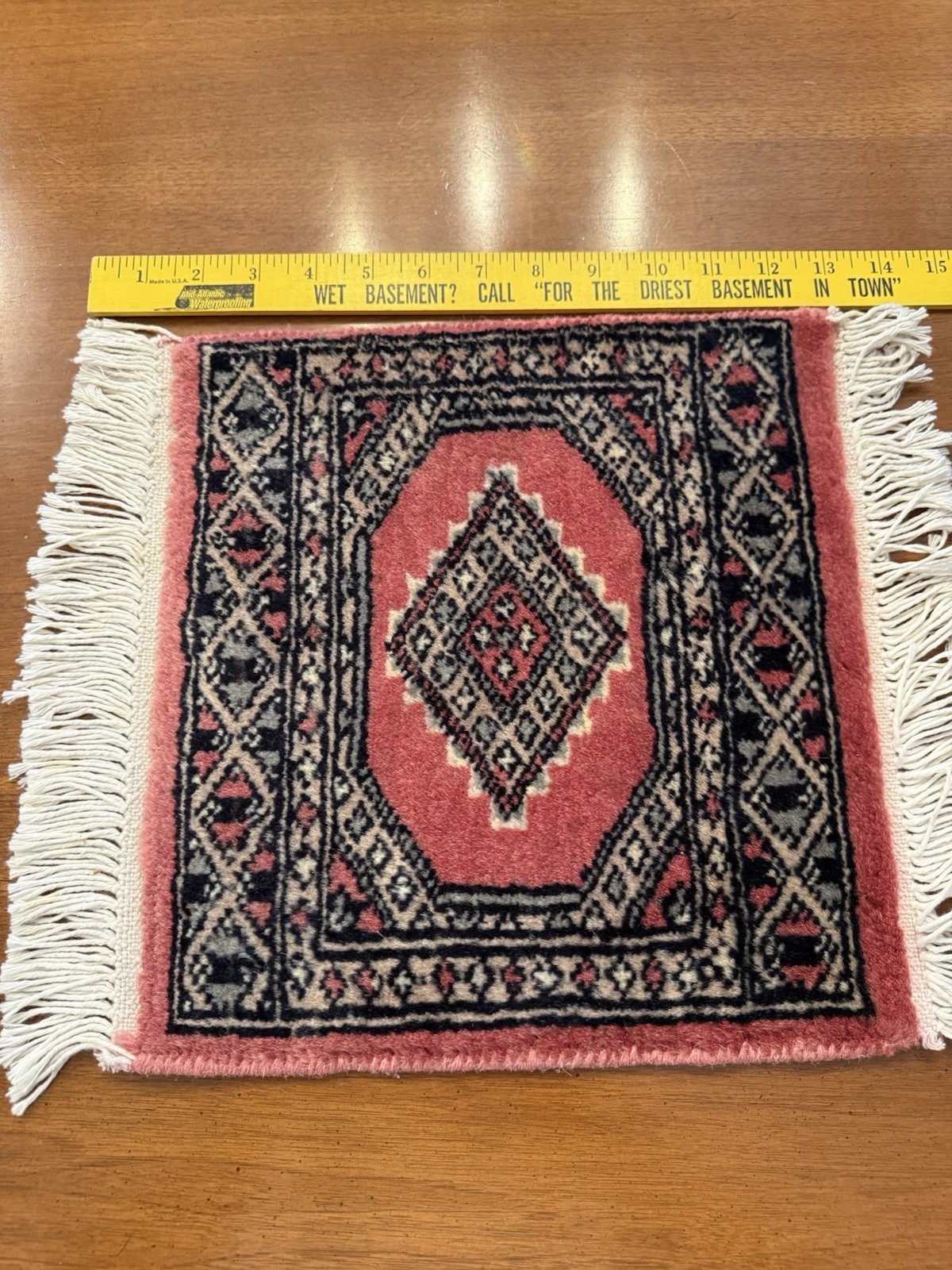Vintage Hand Knotted Miniature Middle Eastern Wool Rug 12”x12” Dark Pink gallery