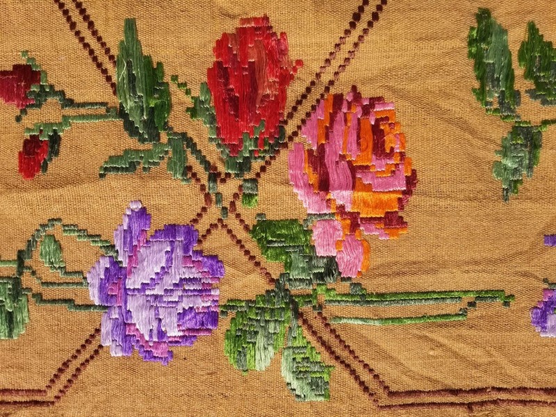 Vintage Handmade Romanian Floral Embroidered Wool Multicolor Kilim 183x119cm gallery