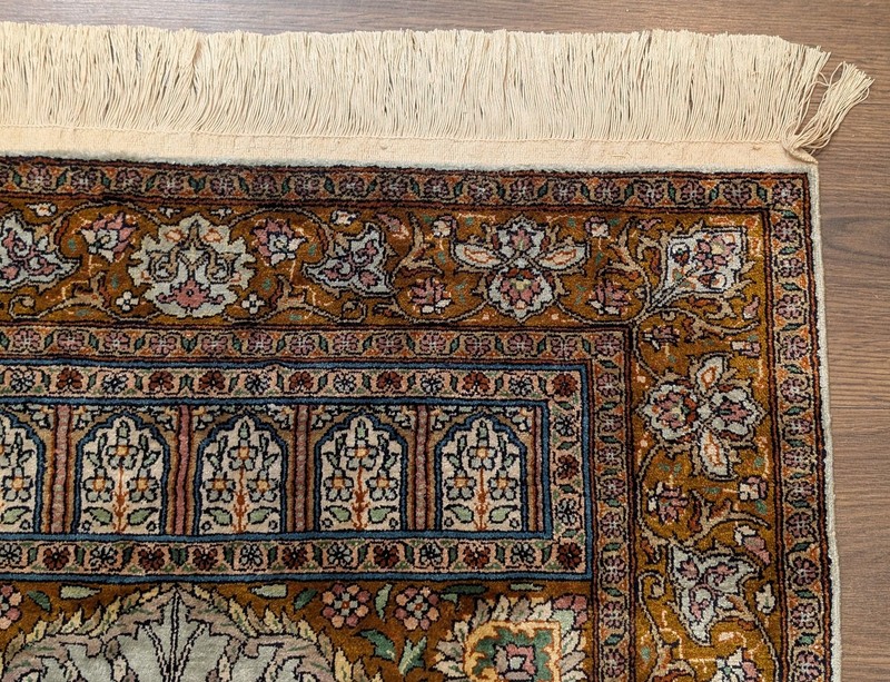 Silk Turkish Kayseri Prayer Rug, Light Mint Green, Fine 360 KPSI, Handmade gallery