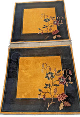 A PAIR OF MATCHING ANTIQUE ART DECO CHINESE RUGS 3′ X 3′