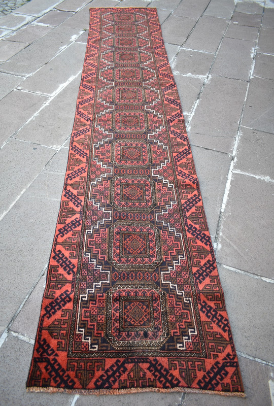 Vintage Afghan Rug 27'' x 141'' Afghan Hand-knotted Tribal Runner Rug Wool Rug gallery