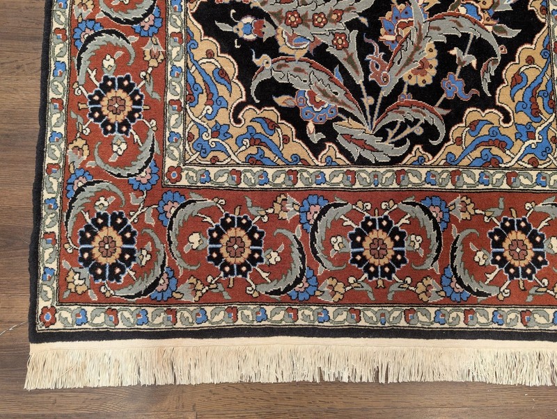Turkish Hereke Rug 4x7, Kork Wool, Hand-Knotted Blue Carpet, Signed gallery