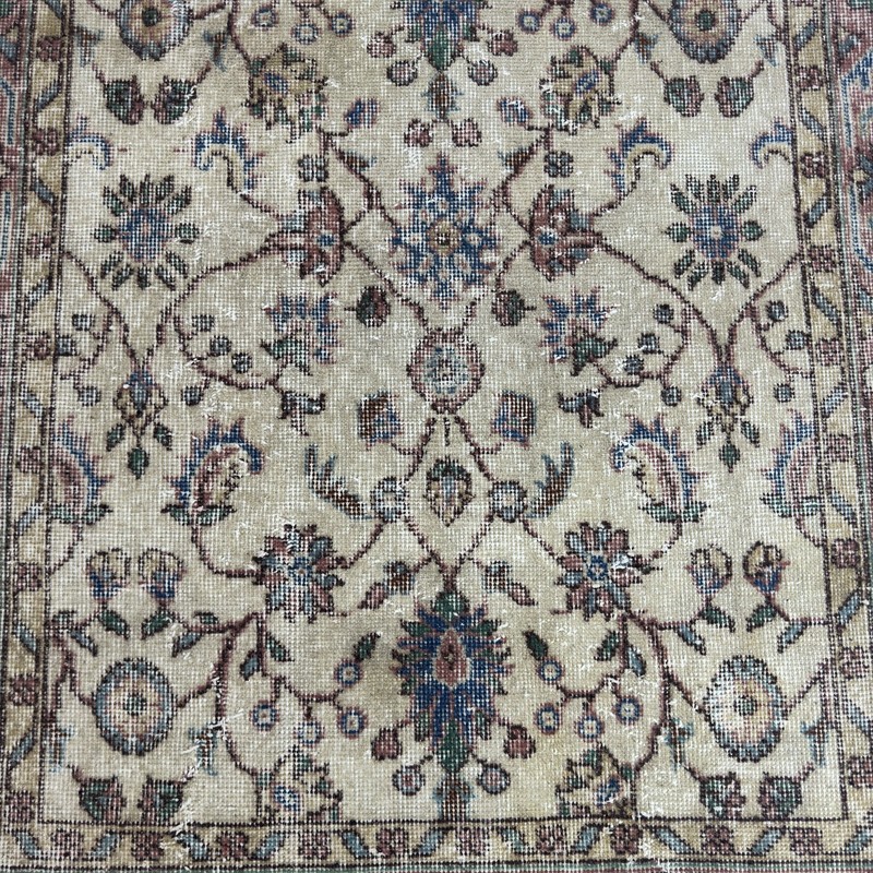 Beige And Dusty Rose Vintage Oushak Rug, 4x7 Soft Wool Floral Farmhouse Decor gallery