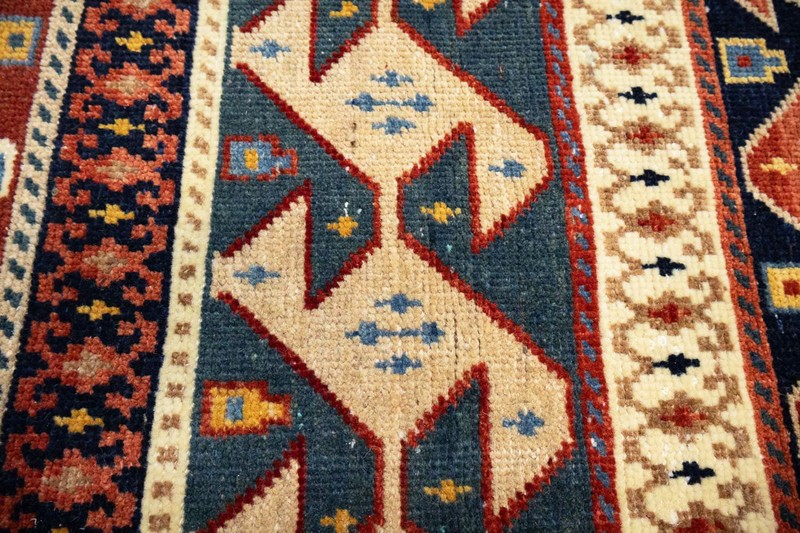 Vintage Distressed Tribal Striped Wool Oriental Rug Entryway Carpet 3’5x4’0 Ft gallery