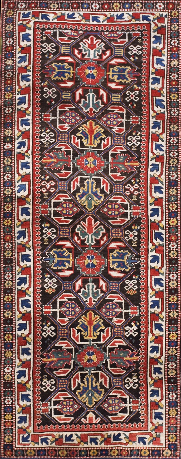 3'x7' Late 19th Century Graphic Antique Tribal Geometric Caucasian Kazak Rug gallery
