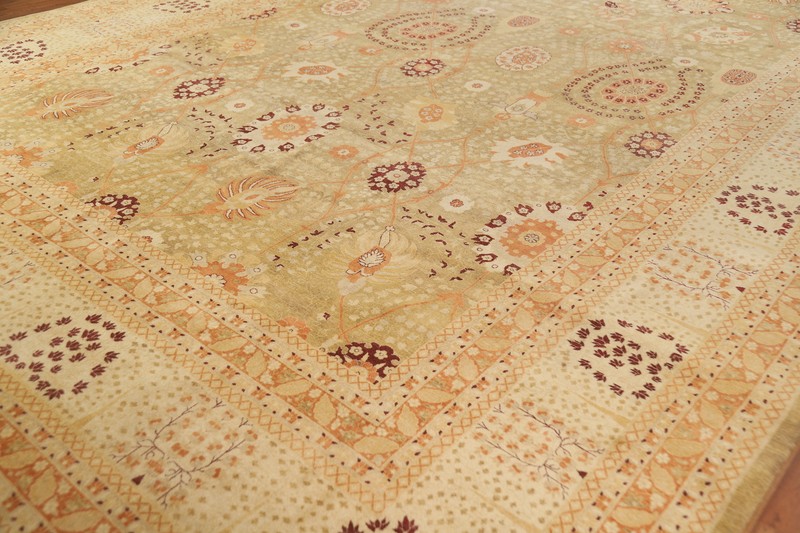 Vegetable Dye Gold Floral Tebriz Oriental Large Rug 12x18 Hand-knotted Wool gallery