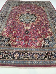 Antique Oriental Hand-Knotted Wool Area Rug Blue/Red/Ivory/Green 10’1″ x 13’2″