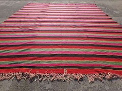 Vintage Traditional Handmade Stripped Wool Multicolor Kilim 310x240cm