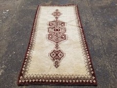 Vintage Traditional Handmade Latch Hook Moroccan Berber Wool Rug 83×44 inches