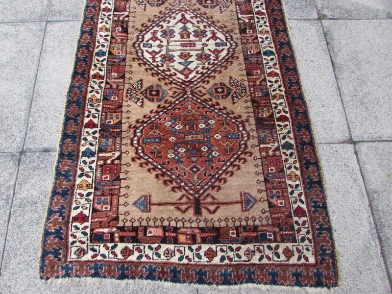 Antique Worn Traditional Hand Made Oriental Brown Wool Long Runner 320x92cm gallery