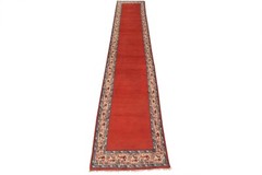 Vintage Oriental Runner 2’6” x 13’1” Red Wool Traditional Hand-Knotted Area Rug