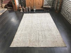 5.5×8.5 Large Beige Vintage Turkish Oushak Rug