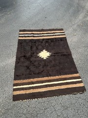 1890-1900 ANTIQUE TURKISH ANATOLIAN DEVAN GOAT HAIR COVER RUG BROWN MOHAIR