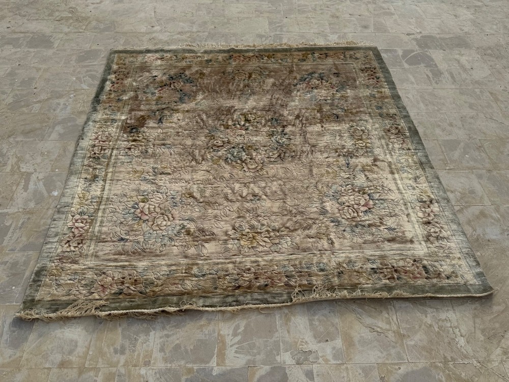 Vintage Fabulous Hand Knotted China Full Silk Square Rug 236x240 Cm