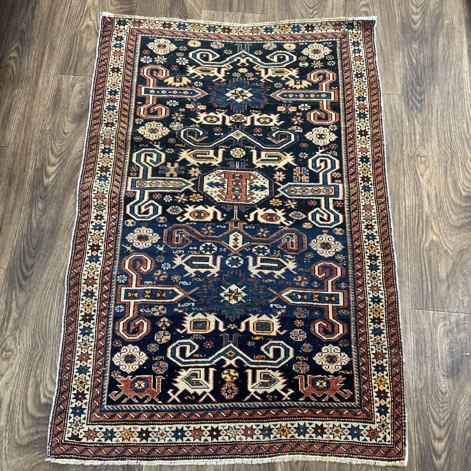 Antique Caucasian Kazak Shirvan Perpedil Rug Size 4'0 x 2'8 Ft gallery