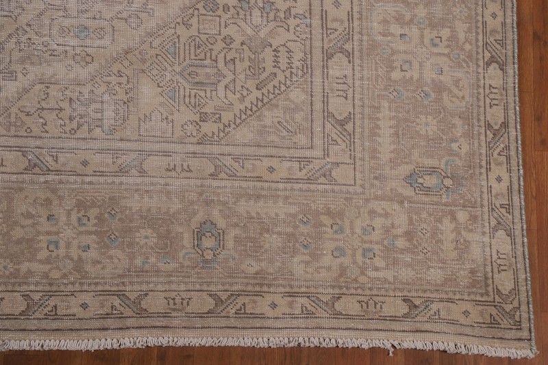Distressed Traditional Area Rug 10x13 Ft Hand-Knotted Muted Beige Wool Carpet gallery