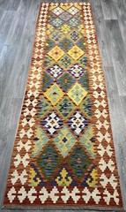 Handmade Kilim Runner wool natural colours Afghan Traditional 310cmx87cm