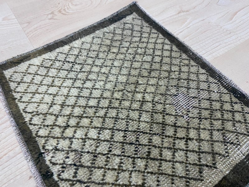 Mini Handwoven Anatolian Square Rug 1x1.2 ft Earth Tone Wool Accent Carpet gallery