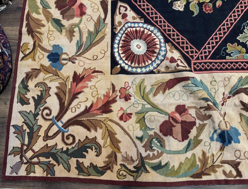 Palace Size Needlepoint Rug 12x20 European Floral Design Black Beige gallery