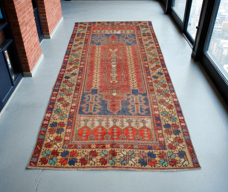 Vintage Handmade 1960s Turkish Anatolian Wool Rug 3'9"x7'10" Distressed Carpet gallery
