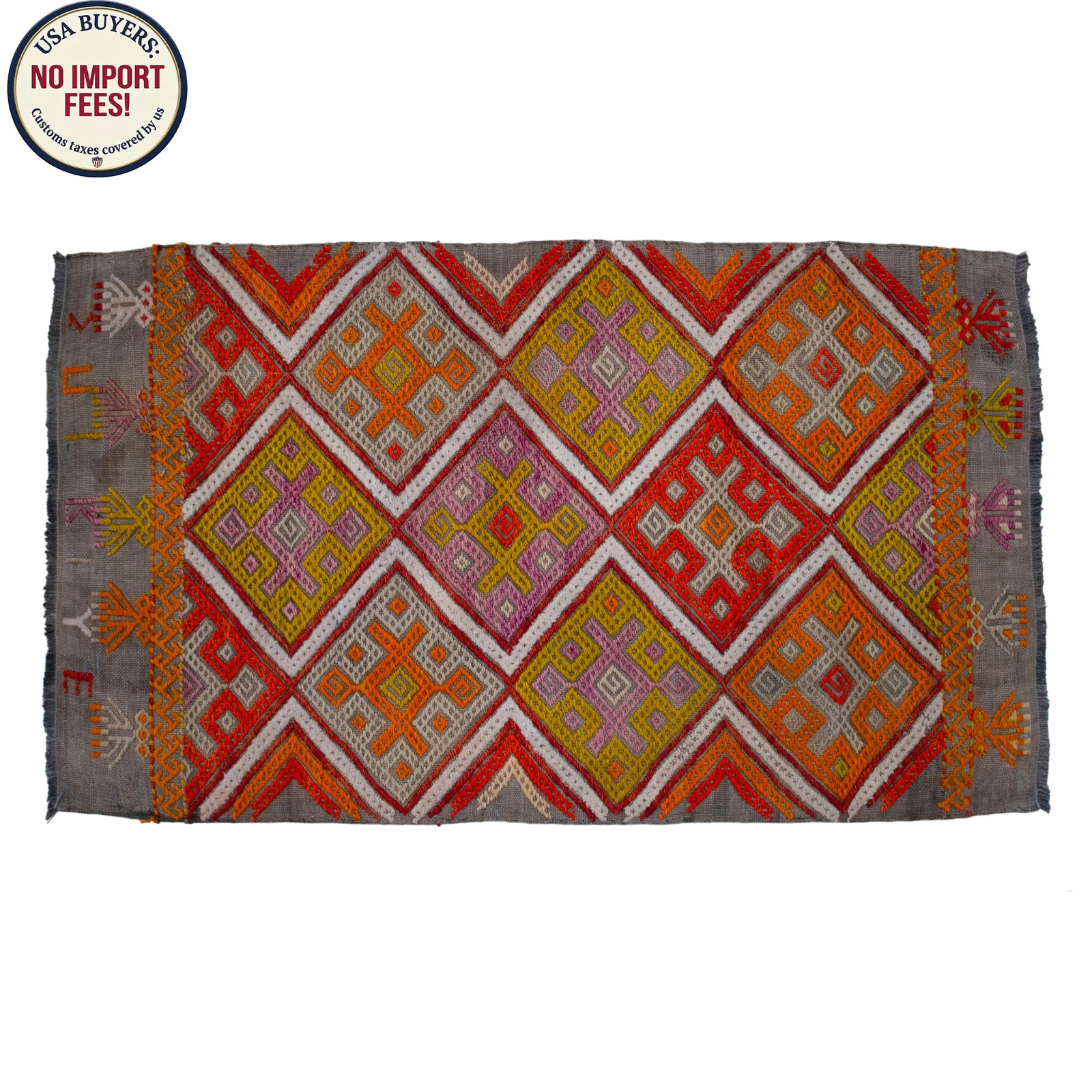 Handmade Kilim Rug Embroidered Turkish Rug Small Rug Cotton DoorMat 1'7" x 2'8" gallery