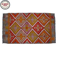Handmade Kilim Rug Embroidered Turkish Rug Small Rug Cotton DoorMat 1’7″ x 2’8″