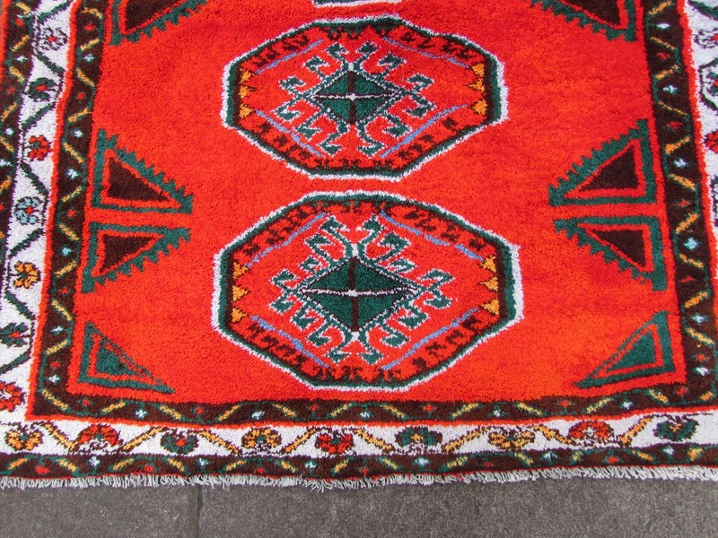 Vintage Hand Made Traditional Rug Oriental Cotton Orange Red Small Rug 126x110cm gallery