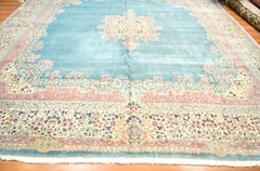 Wool Oriental Floral Handmade Pastel Blue/Green Rug, circa 1940 11’8″ X 12’7″