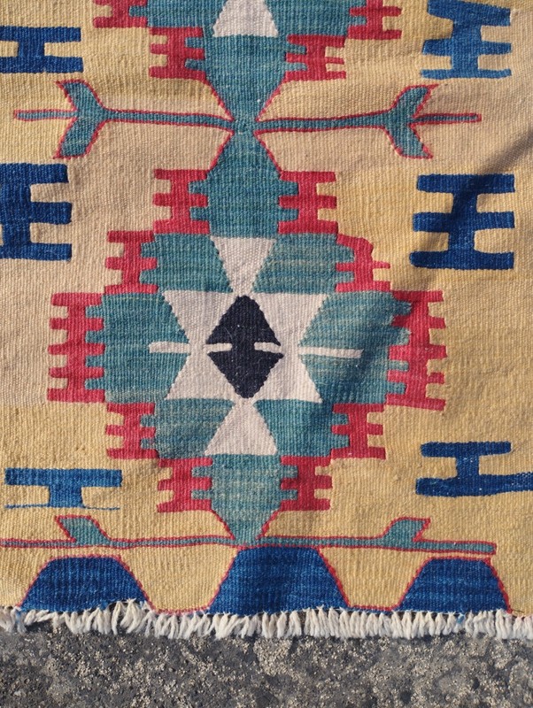 Vintage Handmade Turkish Anatolian Wool Kilim Rug Carpet 75x60 cm gallery