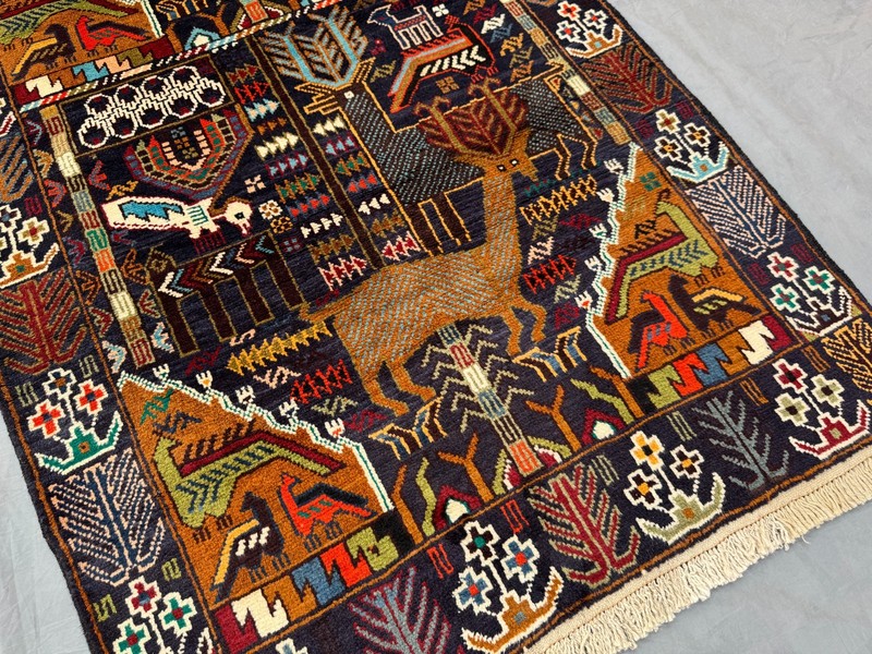 3'7x6'5 ft Vintage Caucasian Pictorial Animal Tribal Hand Knotted Wool Area Rug gallery