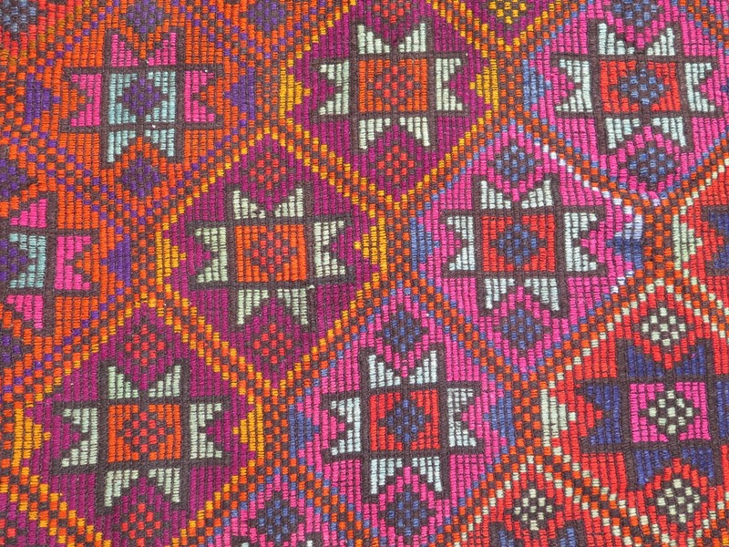 Turkish Kilim Boho Rugs, Handmade Floor Carpet, Multicolor Large Kelim 71"X104" gallery