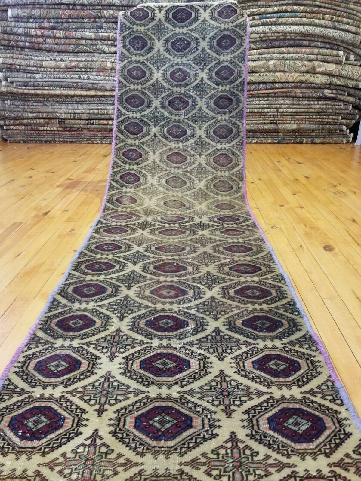 Beautiful Vintage 1950-1960s Wool Pile Sage Green Bunyan Runner Rug 2’2”x 7’8” gallery
