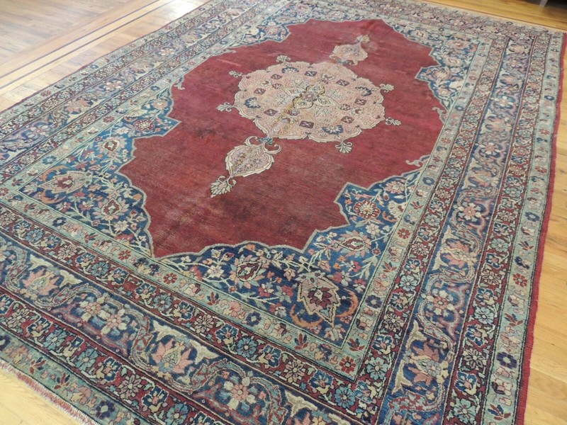 Antique 8x10 8x12 9x12 Kermaan Oriental Area Rug Red Navy Blue Pink medallion gallery