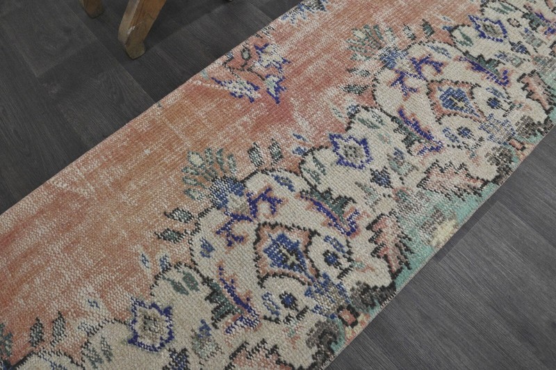 Vintage Turkish Runner Rug 2x7ft Wool Anatolian Handmade Hallway Oushak PEACH gallery