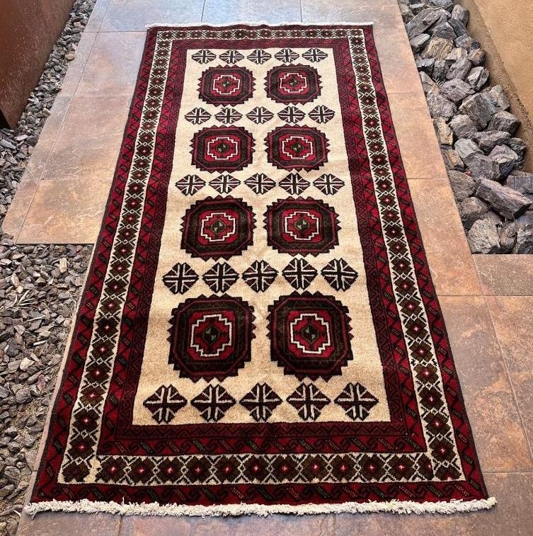 3'3 x 6'3 Vintage Geometric All Over Design Hand Knotted Oriental Wool Area Rug gallery