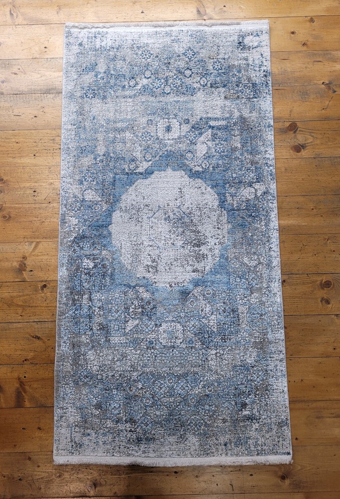 Blue Silk Rug, Modal Silk Rug, Modern Rug, Turkish Silk Rug 31" x 59", 80x150cm