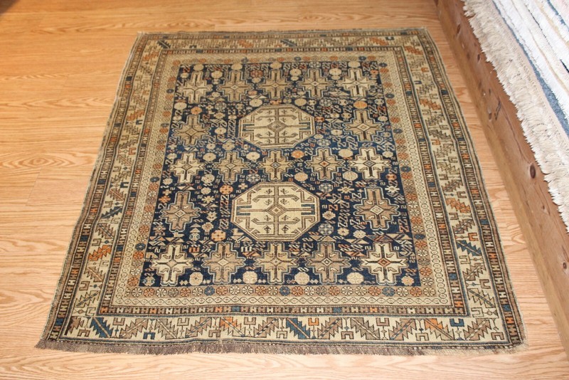 ANTIQUE Caucasian Kazak Shirvan Rug 4' x 5' Late 19th Century matches Heriz rugs gallery