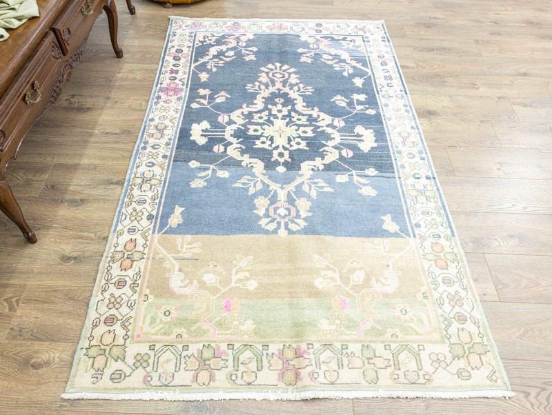 Blue Turkish Oushak Oriental Handmade Wool Area Rug 4.3x7.2 ft Vintage Runner gallery