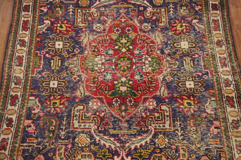 Blue/ Ivory Distressed Wool Traditional Rug 3x5 ft Han-knotted Carpet gallery