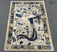 Ci 1920’s ANTIQUE ART DECO CHINESE RUG 5.2×7.6 PHOENIX BIRD DESIGN ONE OF A KIND