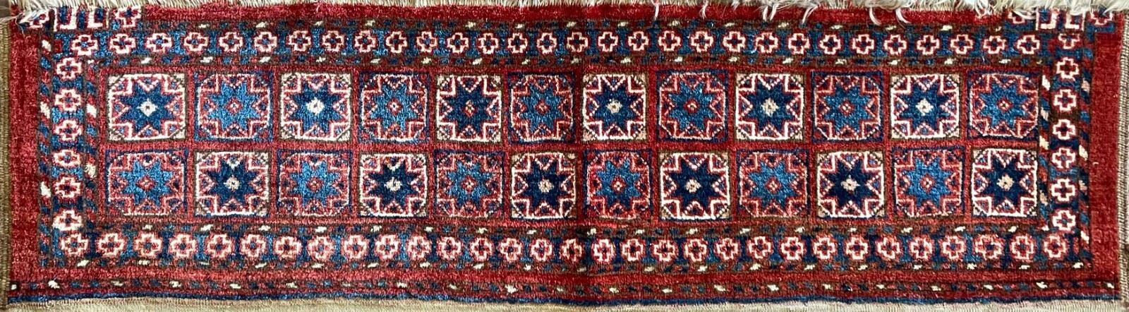 Antique Turkoman rug/ bag , Excellent #17583 54" x 15" gallery