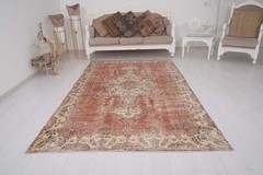Vintage Turkish Oushak Wool Area Rug 5×9 ft Neutral Handmade Antique Carpet 486