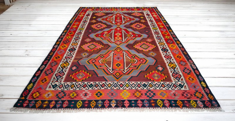 1970s Colorful Vintage Turkish Kilim Rug - 8x14 ft Handmade Beauty gallery