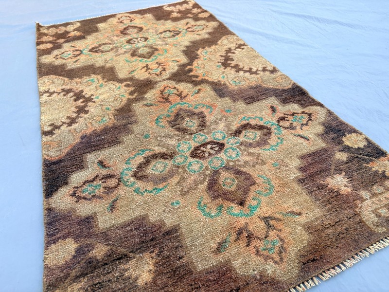 2'3x4'2 ft Vintage Caucasian Hand Knotted Wool Floral Cross Medallion Accent Rug gallery