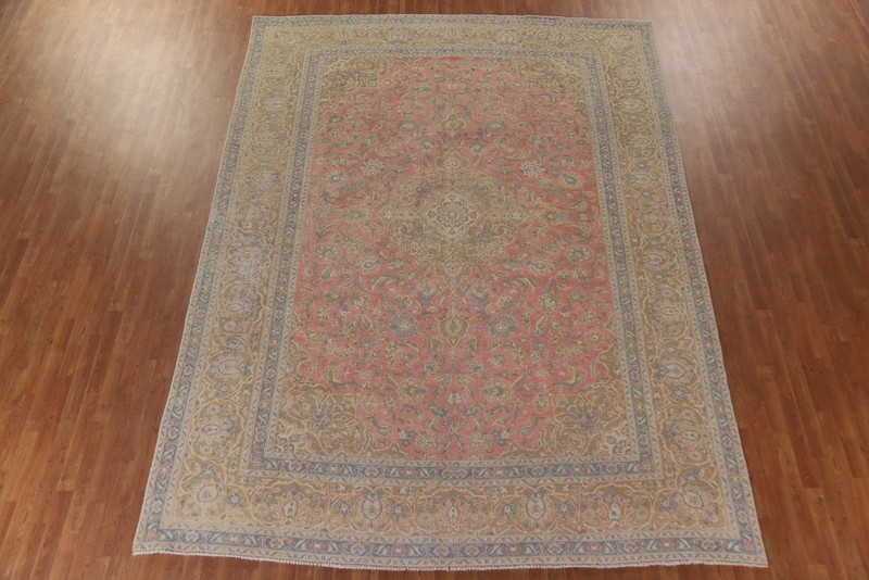 Pink Floral Traditional Semi-antique Living Room Rug 10x13 Handmade Wool Carpet gallery